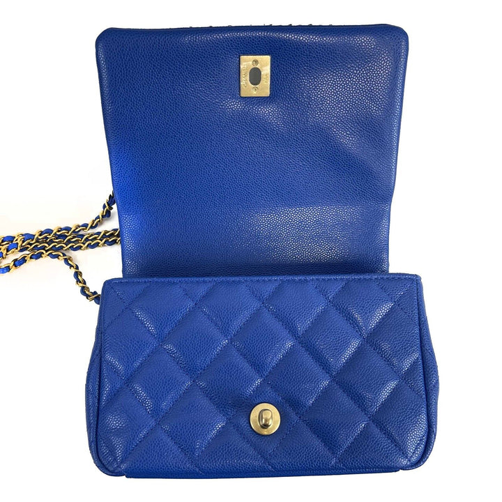 Chanel Mini Chain Around Multi Chain Full New Bag Quilted Caviar 22B Blue