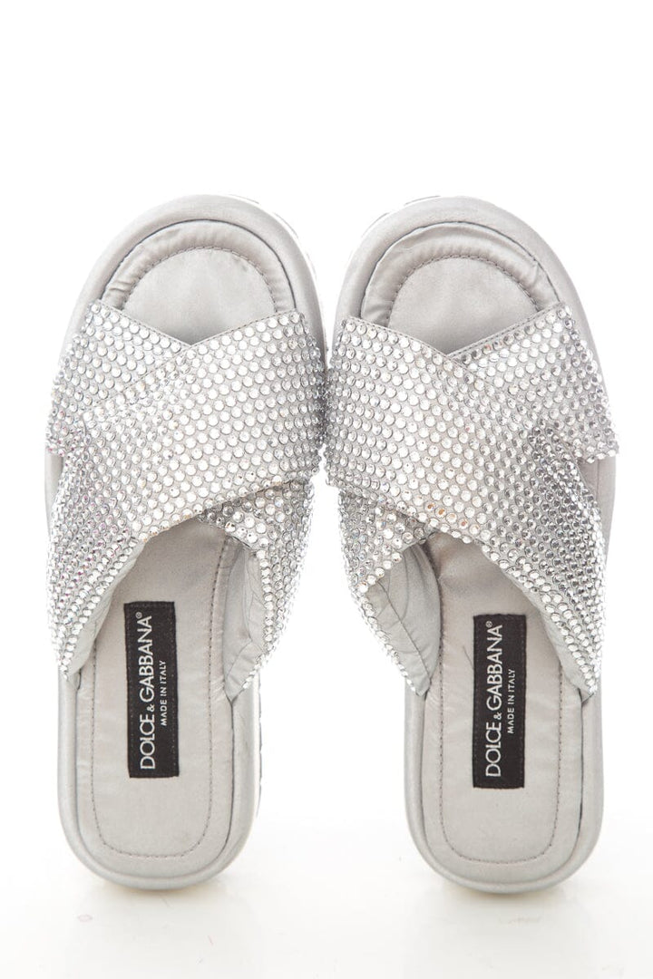 Dolce & Gabbana Silver Criss-Cross Crystallized Sandals SZ 38