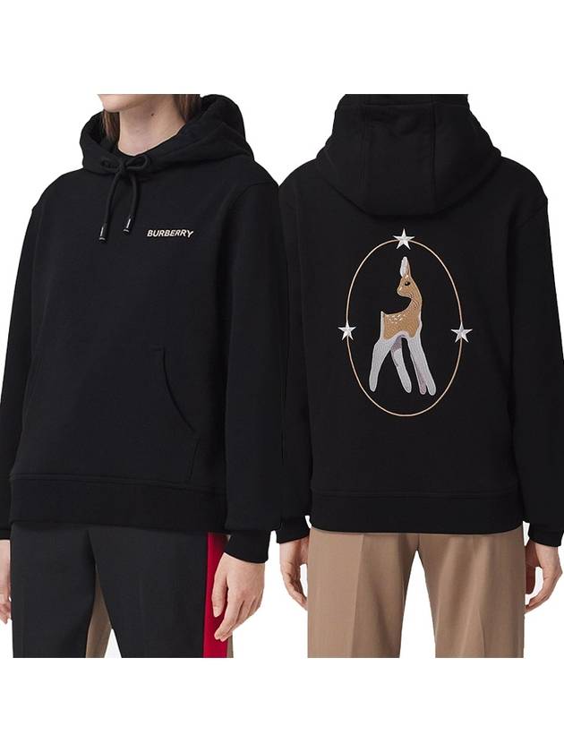Burberry WoMen's Back Embroidered Deer Hoodie Black