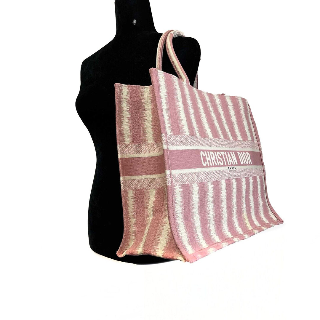Top quality Dior Bayadere Stripe Large Book Tote D-Stripes Embroidery Pink