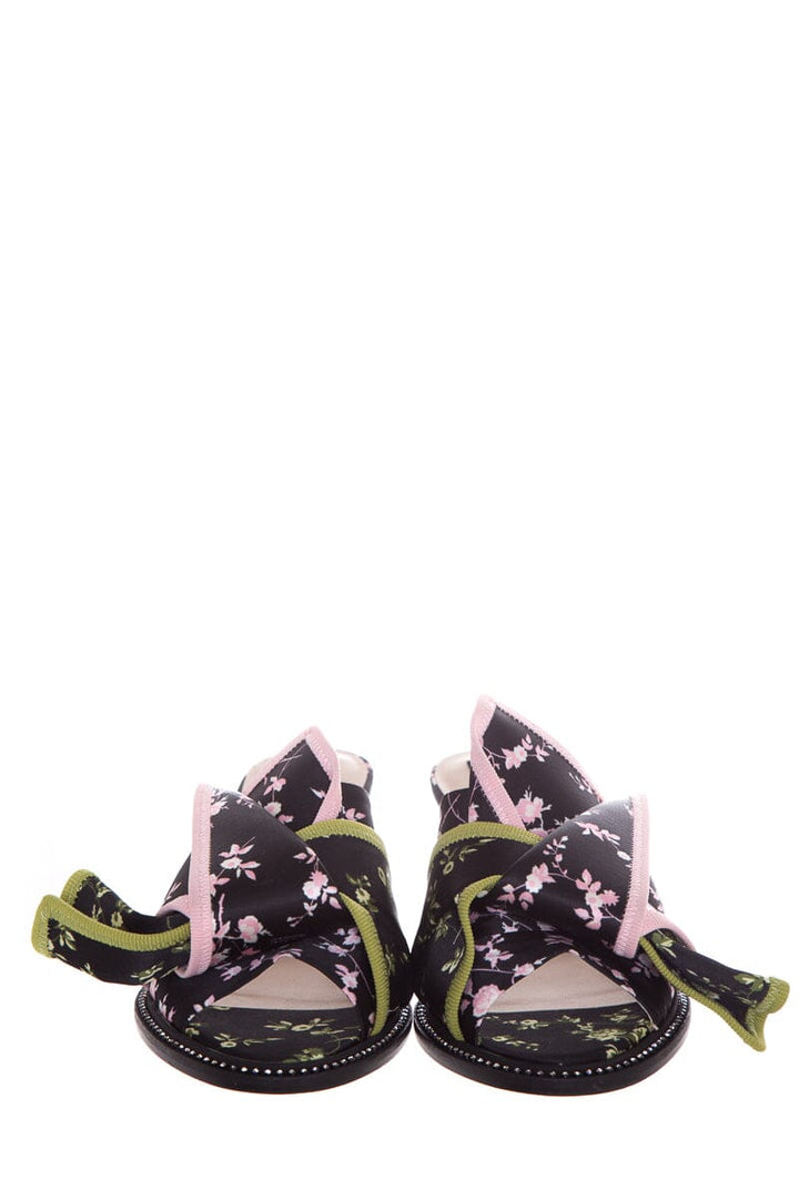 No 21 Black Floral & Rhinestone Lined Mules SZ 39
