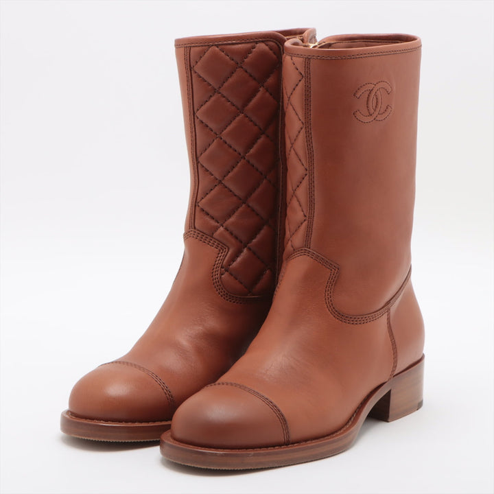 Top Quality Chanel Coco Leather Short Boots 36C  Brown G36707 Matrasse Side Zip Box  Bag