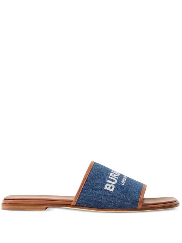 Burberry Logo Print Denim Slipper Sandals Blue