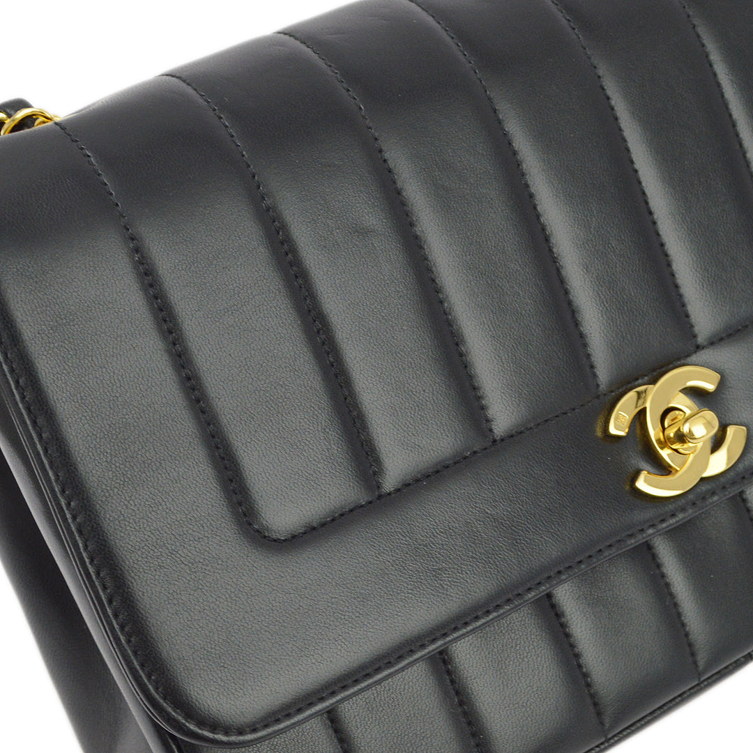 Top Quality Chanel Black Lambskin Mademoiselle Straight Flap Shoulder Bag