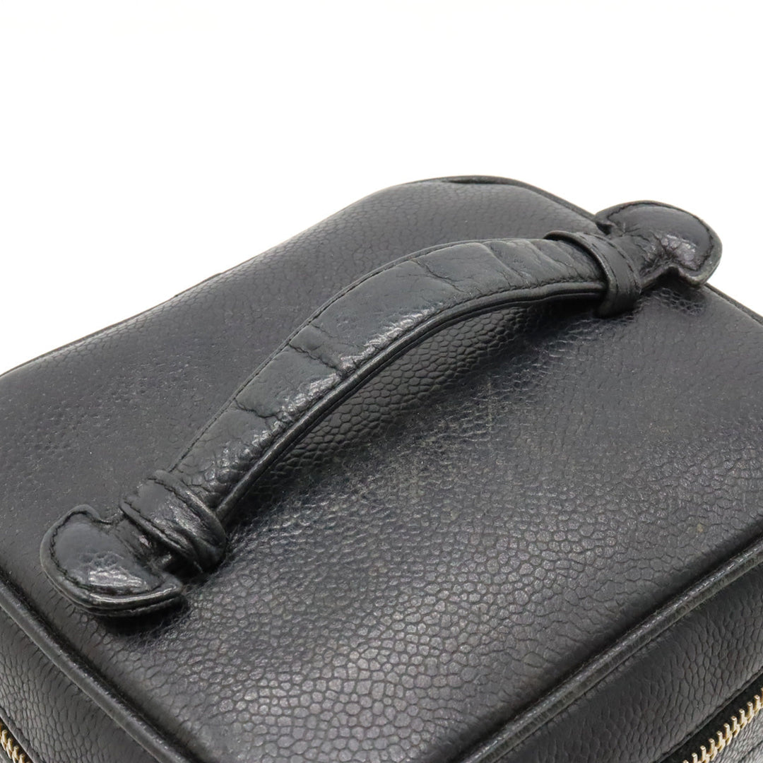 Top Quality Chanel Top Quality Chanel Caviar S Cocomark Vanity Bag Handbag Cosmetic Bag Cosmetic Leather Black Gold  A01998