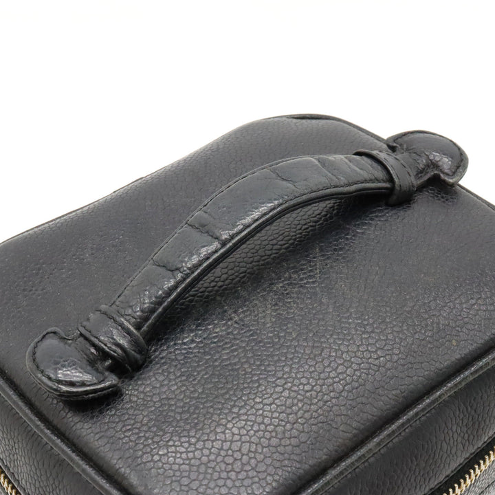 Top Quality Chanel Top Quality Chanel Caviar S Cocomark Vanity Bag Handbag Cosmetic Bag Cosmetic Leather Black Gold  A01998
