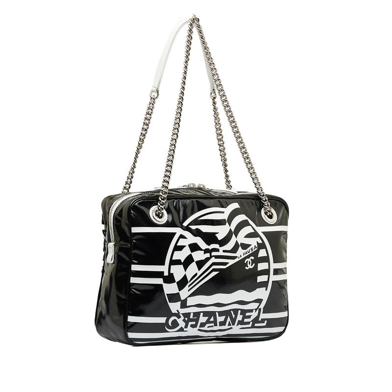 Top Quality Chanel 19 Cruise Collection LA PAUA Cocomark Chain Shoulder Bag Black White PVC Leather  CHANEL