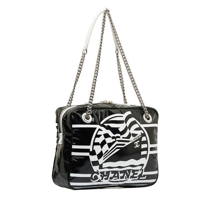 Top Quality Chanel 19 Cruise Collection LA PAUA Cocomark Chain Shoulder Bag Black White PVC Leather  CHANEL
