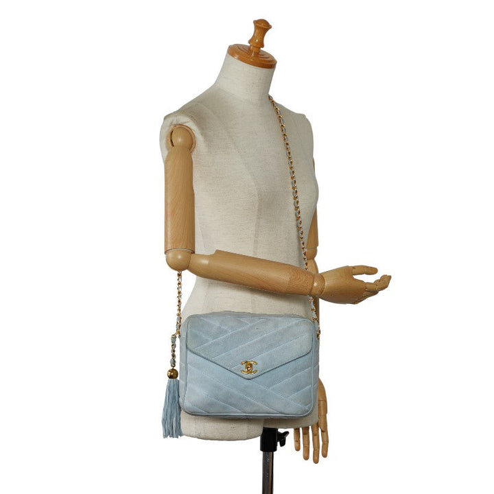 Top Quality Chanel Bias Stick Coco Ball Chain Shoulder Bag Blue G Suede  CHANEL