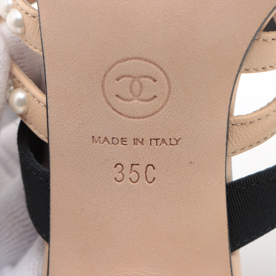 Top Quality Chanel Cocomark Leather X Fabric Sandal 35C Lady Beige X Black G35381 Pearl Mould Sandal Storage Bag With Allu Happy Market Store