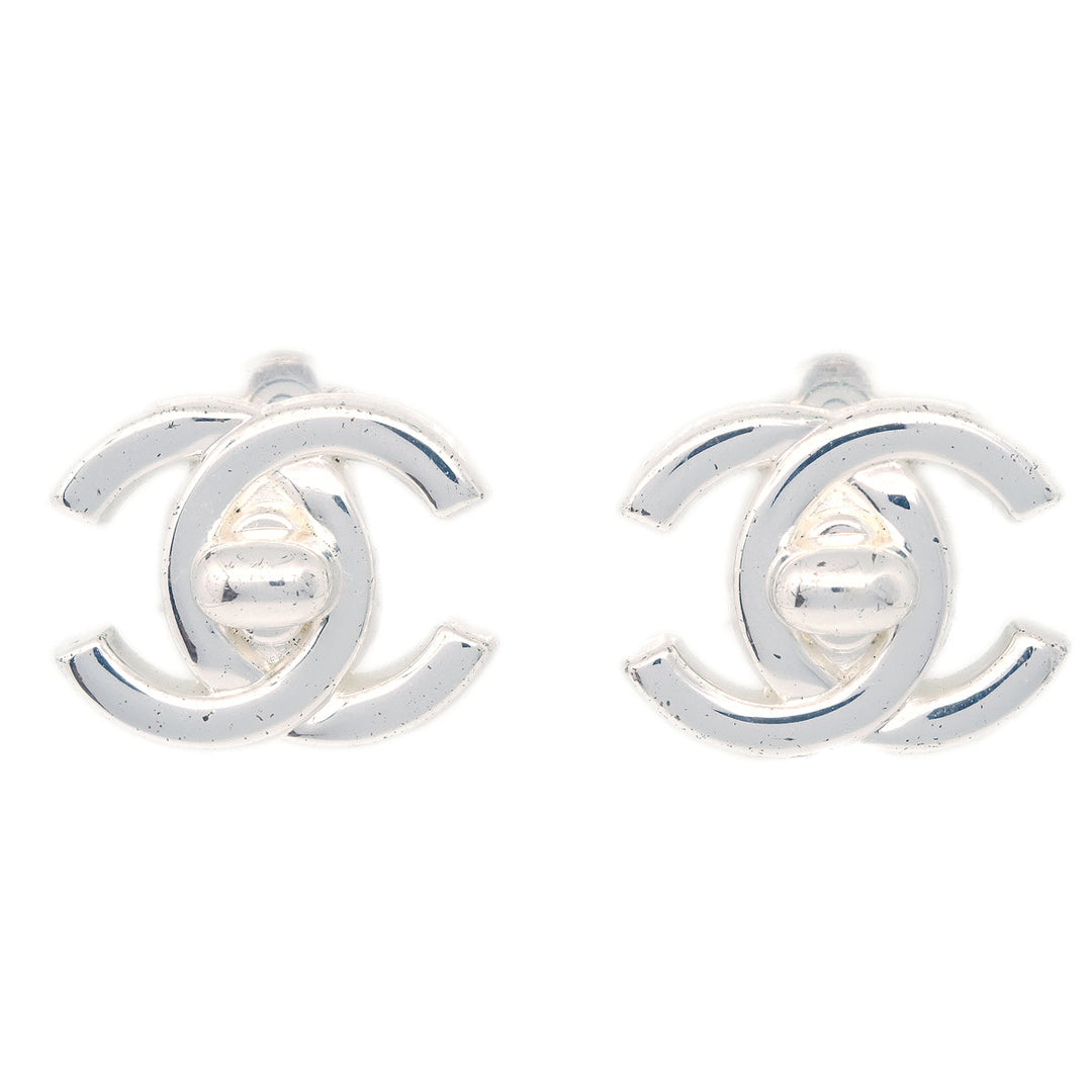 Top Quality Chanel CC Turnlock Earrings Clip-On Silver Small 97P