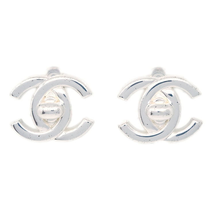Top Quality Chanel CC Turnlock Earrings Clip-On Silver Small 97P