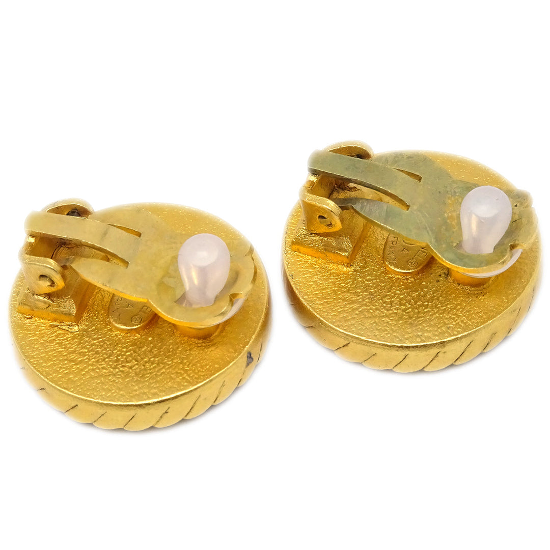 Top Quality Chanel Button Earrings Clip-On Black Gold