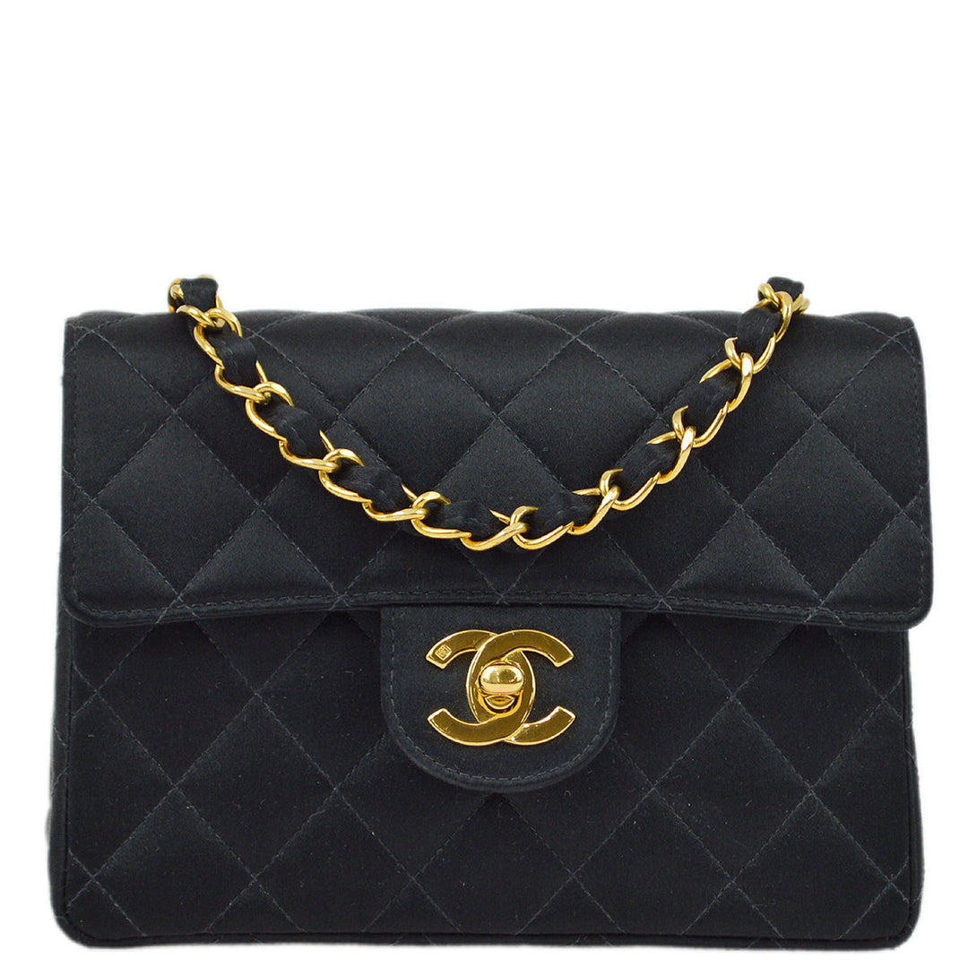 Top Quality Chanel Black Satin Mini Classic Square Flap Bag 17