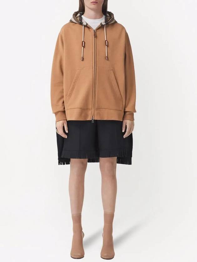 Burberry Cotton Check Zip-Up Hoodie Camel