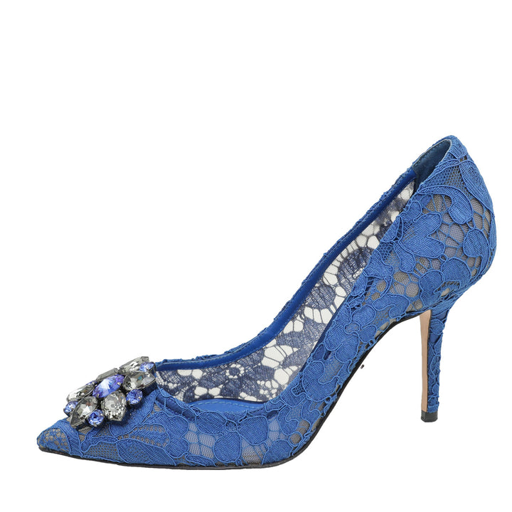 Dolce & Gabbana Blue Bellucci Crystal Lace Pumps 38.5