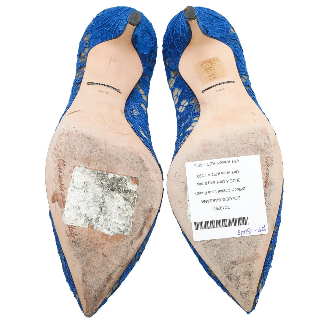 Dolce & Gabbana Blue Bellucci Crystal Lace Pumps 38.5