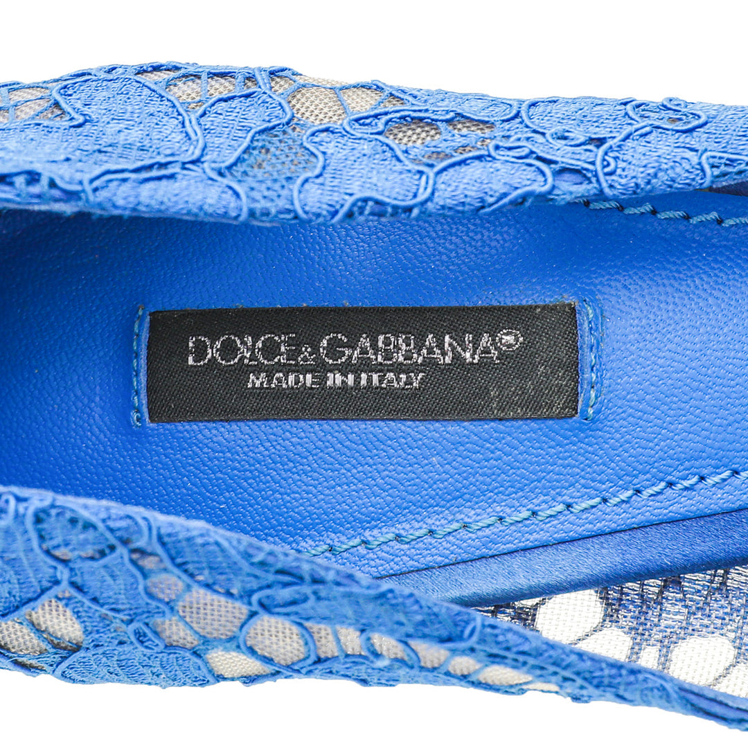 Dolce & Gabbana Blue Bellucci Crystal Lace Pumps 38.5