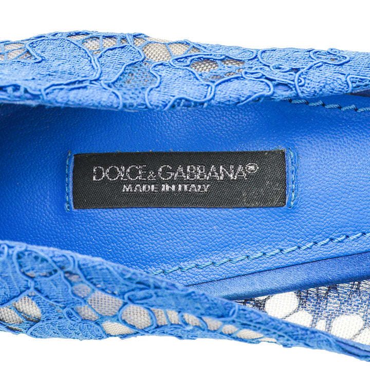 Dolce & Gabbana Blue Bellucci Crystal Lace Pumps 38.5