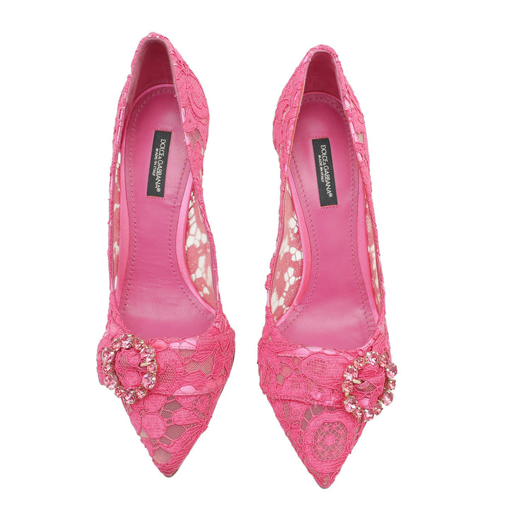 Dolce & Gabbana Fuchsia Lace Crystal Buckle Pump 38