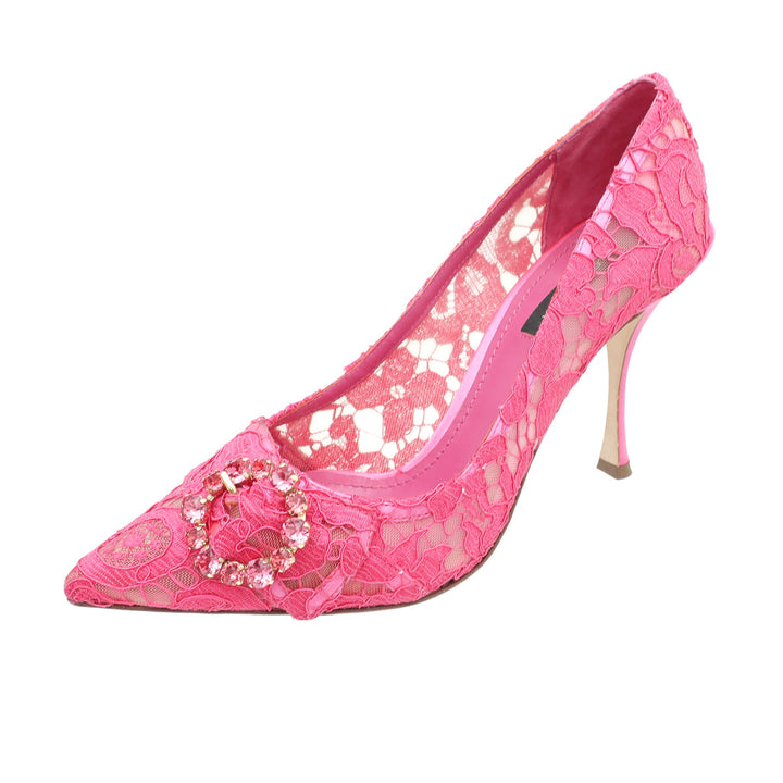 Dolce & Gabbana Fuchsia Lace Crystal Buckle Pump 38