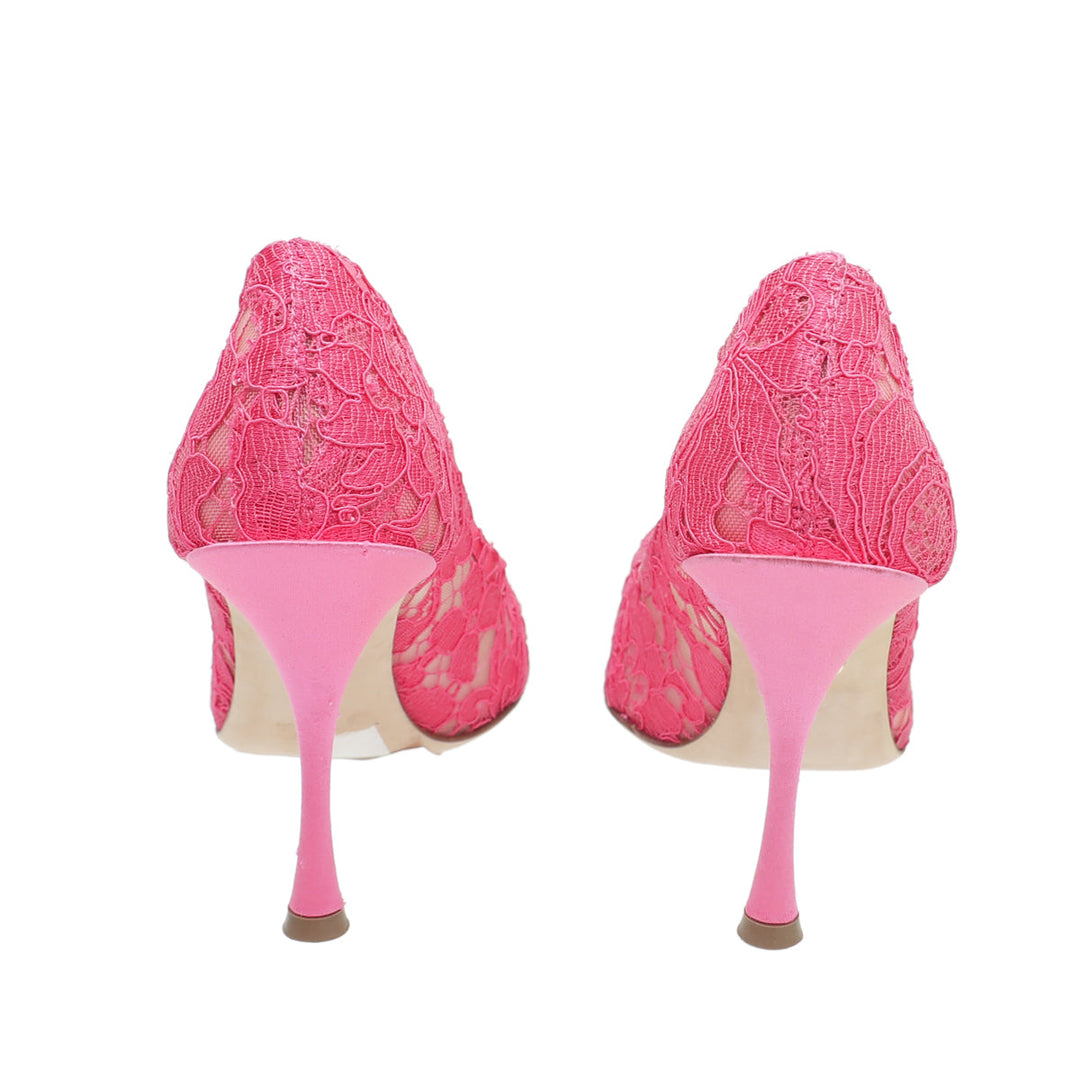 Dolce & Gabbana Fuchsia Lace Crystal Buckle Pump 38