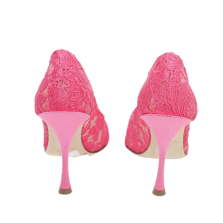 Dolce & Gabbana Fuchsia Lace Crystal Buckle Pump 38