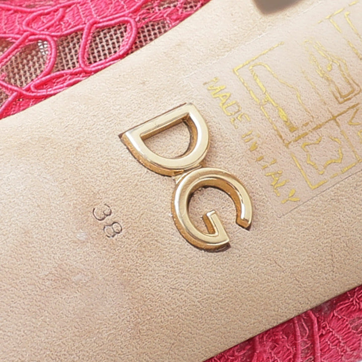Dolce & Gabbana Fuchsia Lace Crystal Buckle Pump 38