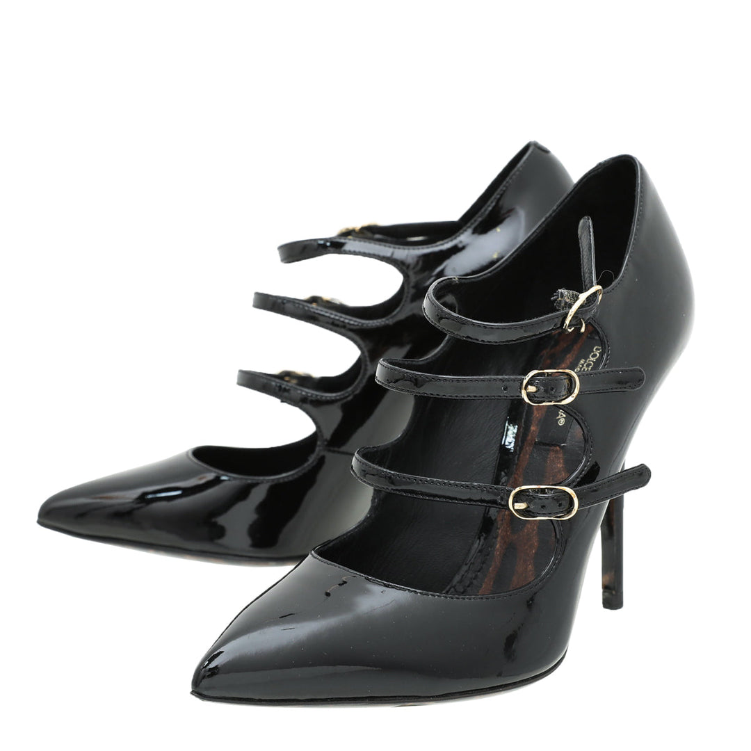 Dolce & Gabbana Black Triple Strap Pump 36