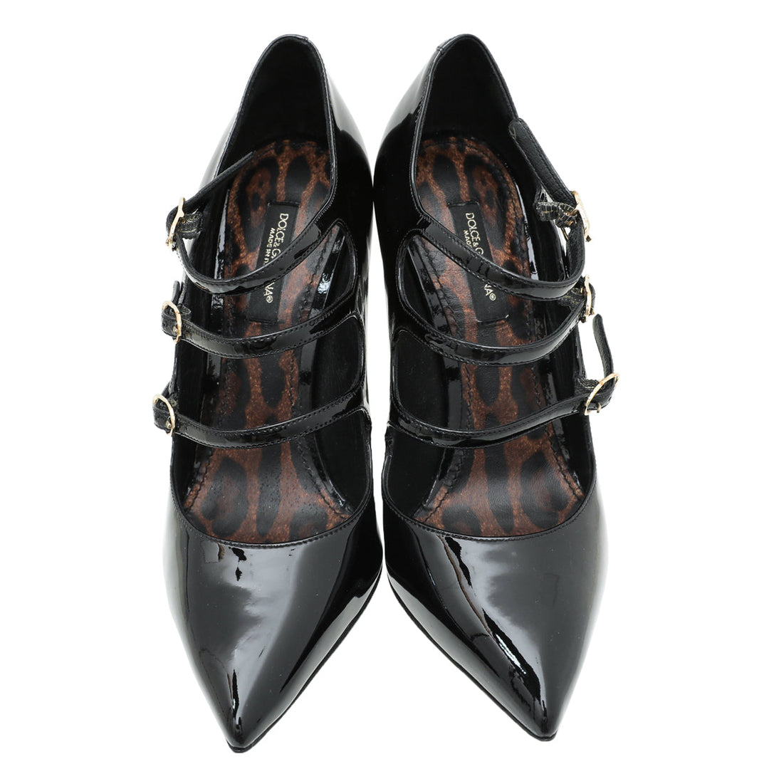 Dolce & Gabbana Black Triple Strap Pump 36