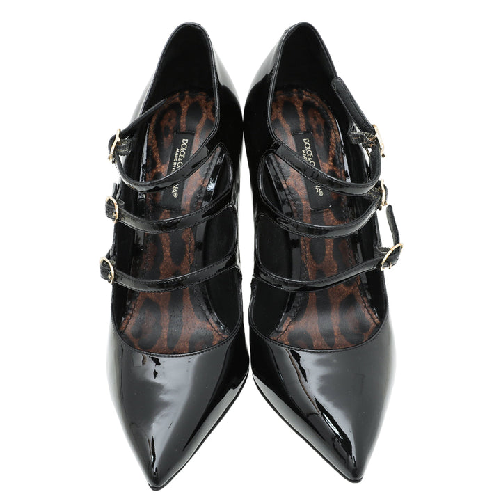 Dolce & Gabbana Black Triple Strap Pump 36