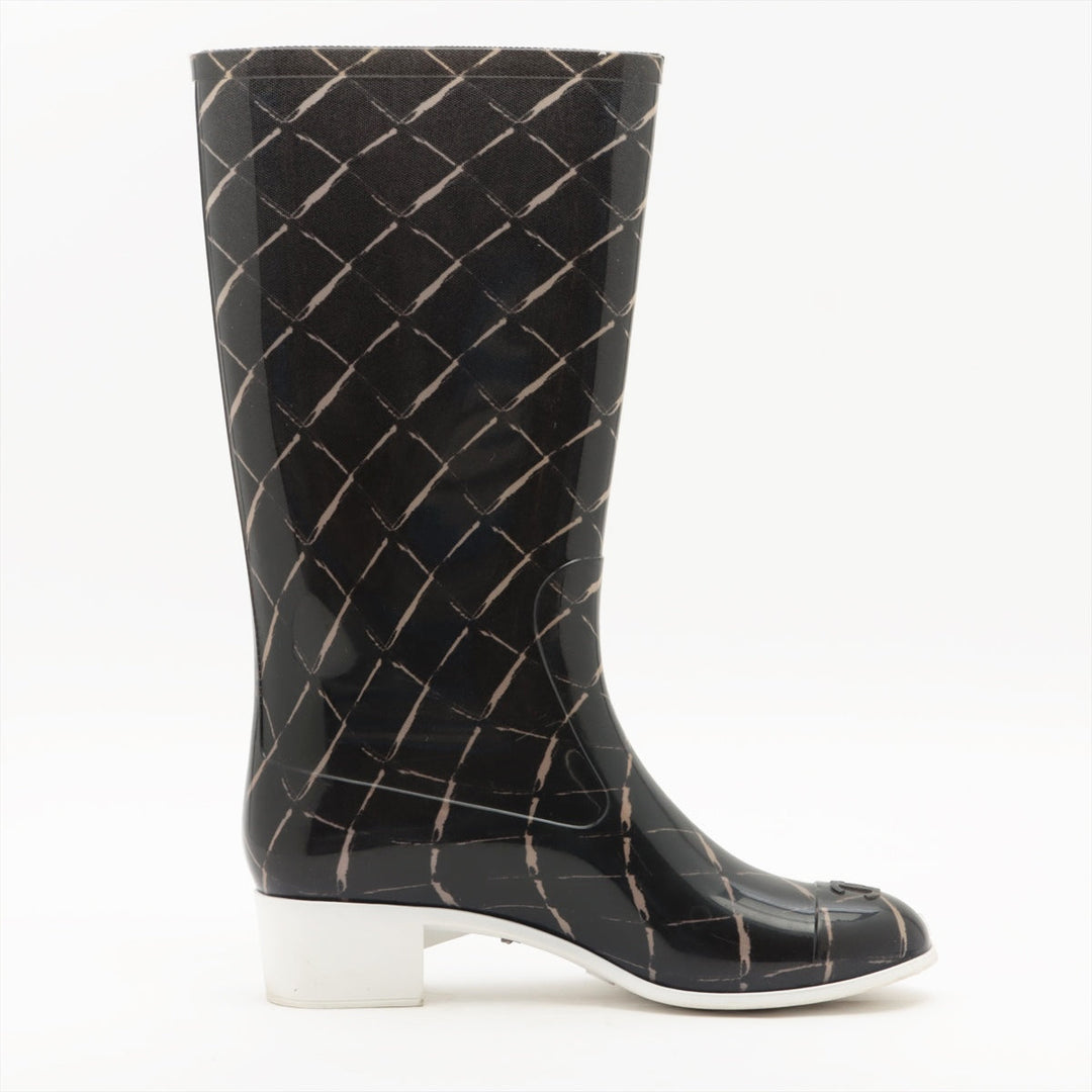Top Quality Chanel Coco Laver Rain Boots 35  Black x Beige Upper Inside Head Yogurt at