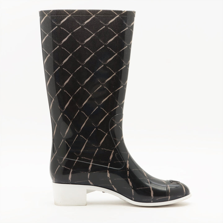 Top Quality Chanel Coco Laver Rain Boots 35  Black x Beige Upper Inside Head Yogurt at