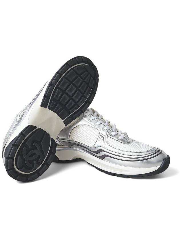 Fabric Laminated Low Top Sneakers Silver Chanel