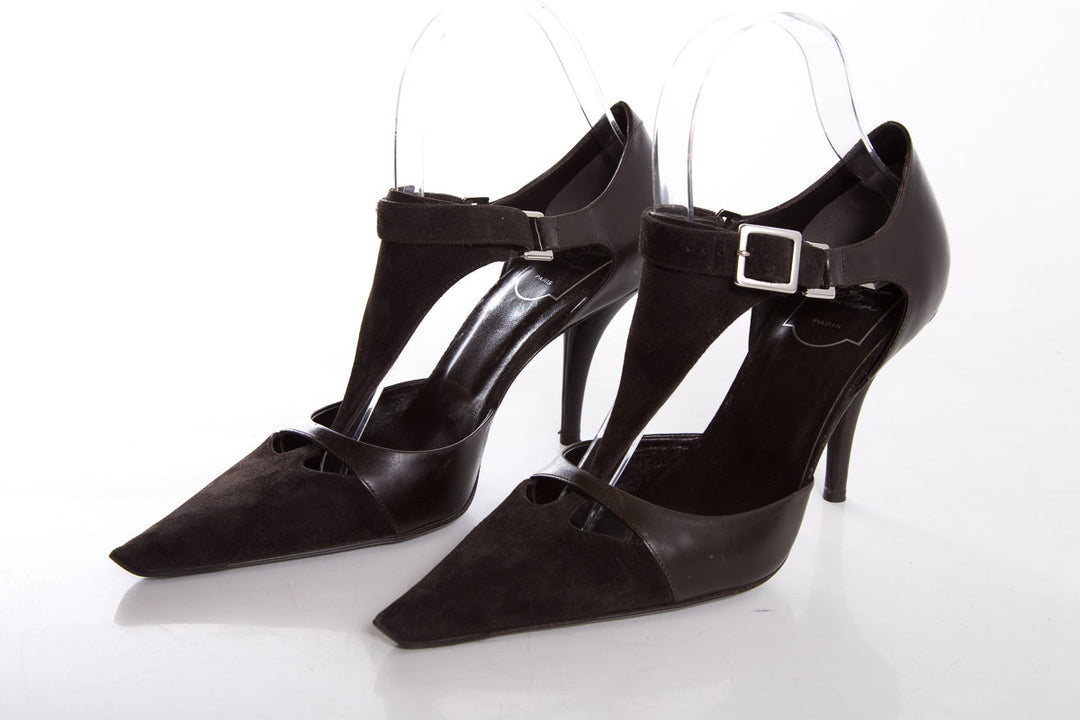 Roger Vivier Brown Suede Leather Heels SZ 8