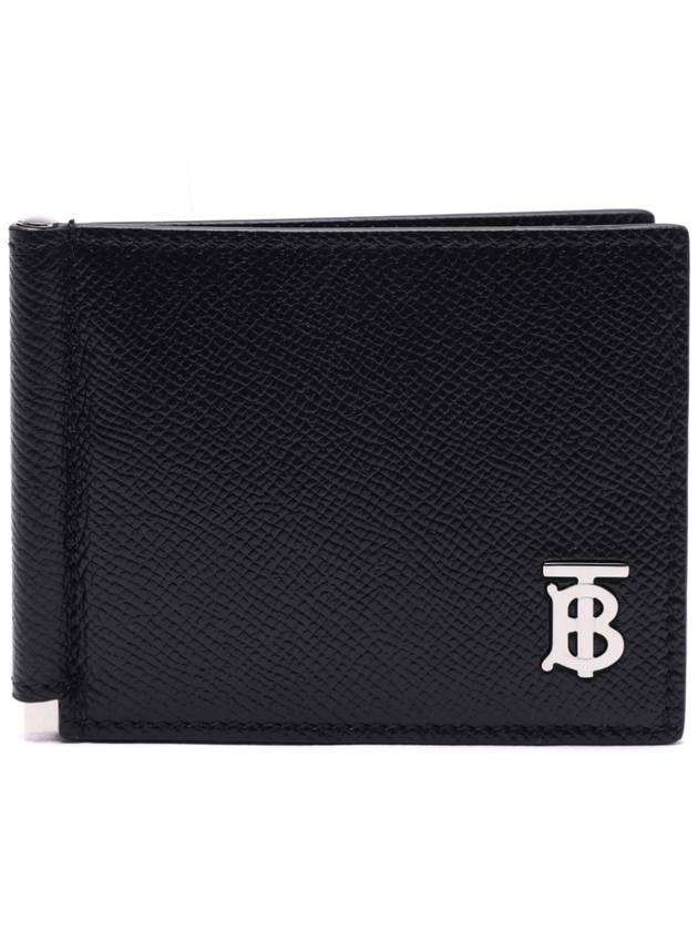 Burberry Men's TB Money Clip Grainy Leather Half Wallet Black