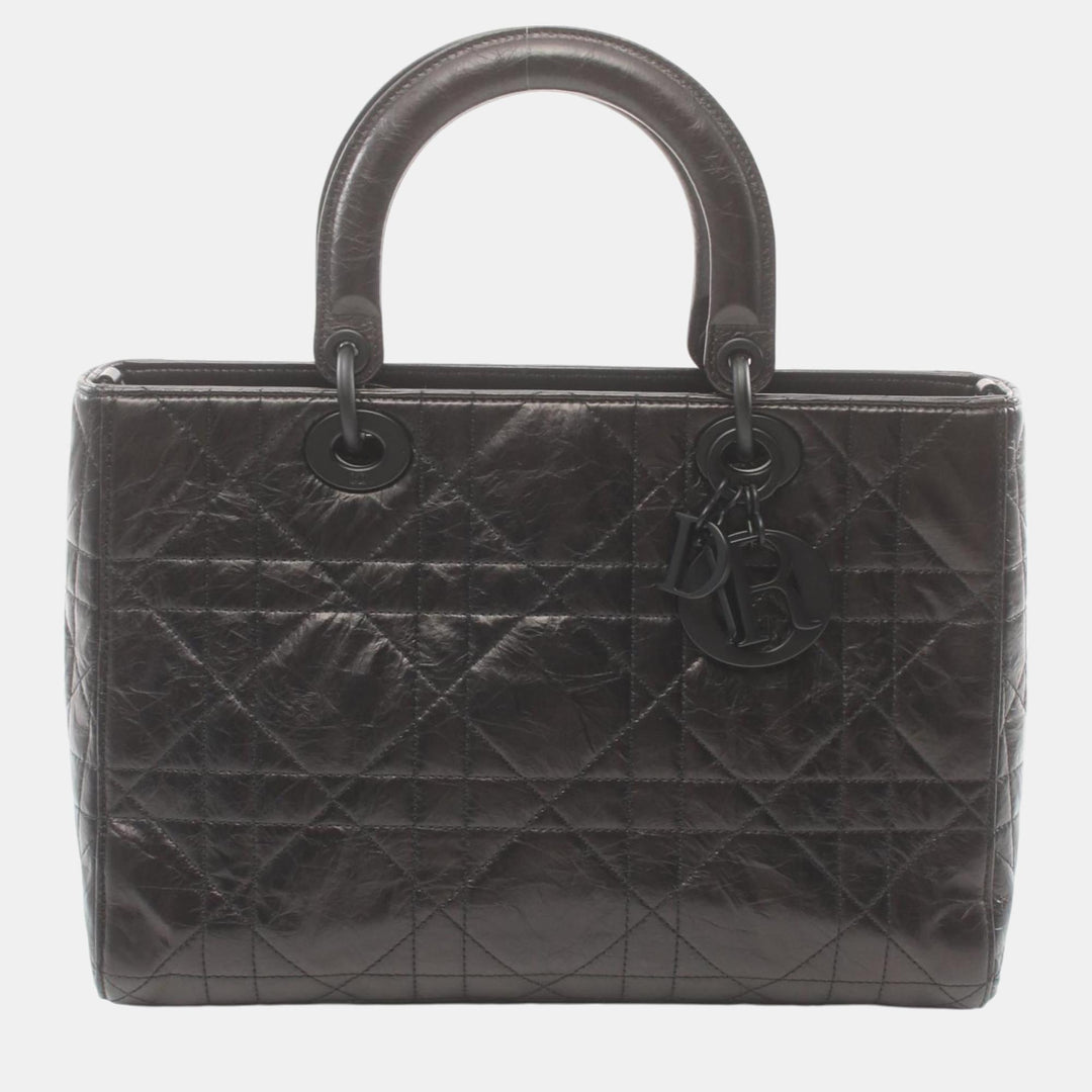 Top quality Dior Black Leather Lady D-Sire Macrocannage Handbag