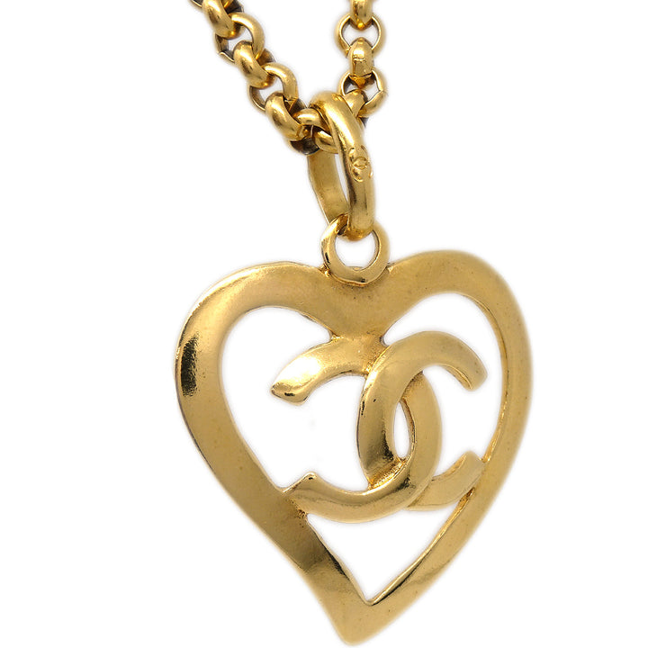Top Quality Chanel 1995 Gold CC Heart Cutout Pendant Necklace