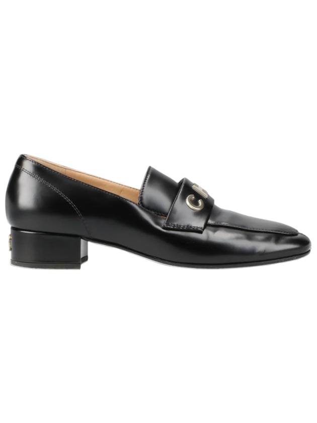 Gold Lettering Moccasin Loafers Black Chanel