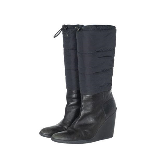 Prada Sport Leather & Puffer Wedge Boots