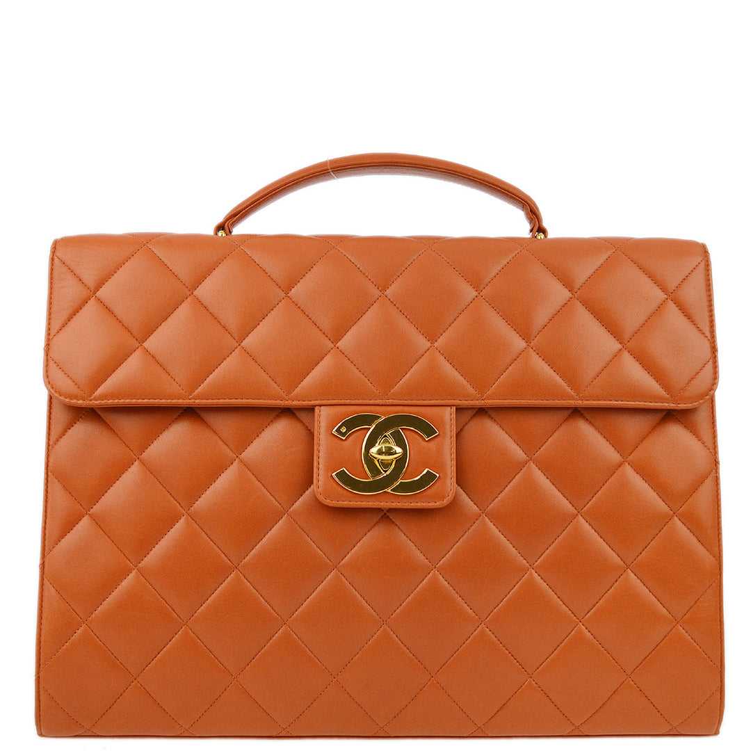 Top Quality Chanel Orange Lambskin Briefcase Business Handbag