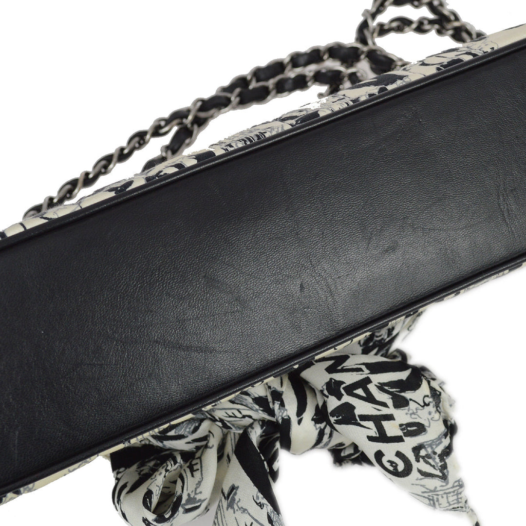Top Quality Chanel Black White Satin Straight Flap Mademoiselle Shoulder Bag