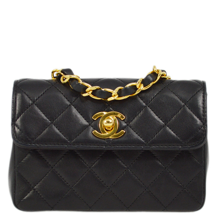 Top Quality Chanel Black Lambskin Straight Flap Chain Shoulder Bag