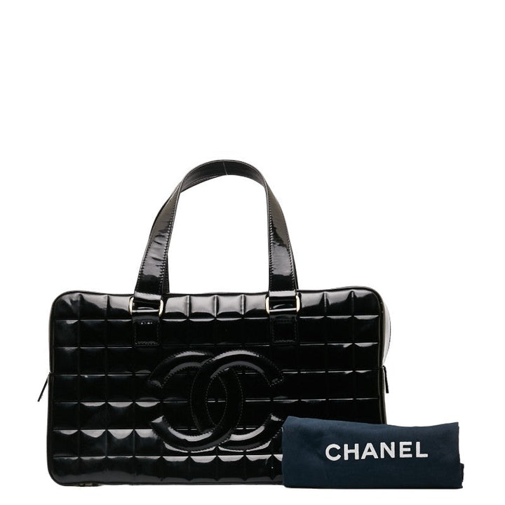 Top Quality Chanel Chocolate Bar Coco Mini Boston Bag Handbag Black Patent Leather Leather  CHANEL
