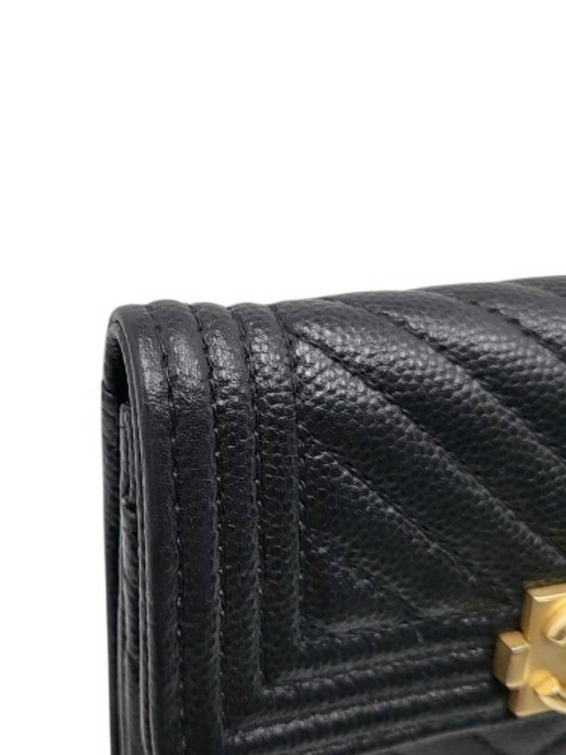 A80603 Black Caviar Skin Boy Chevron Card Business Holder Chanel