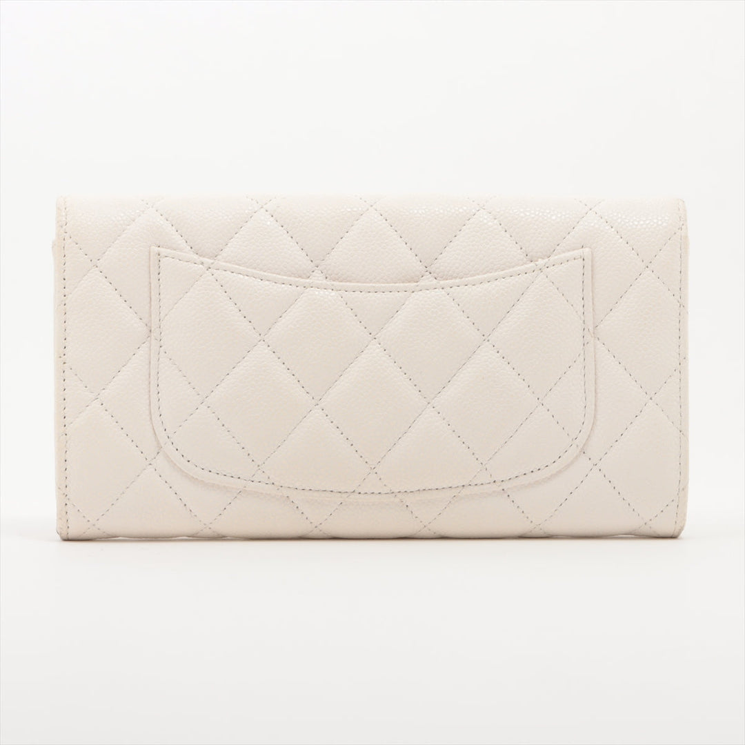 Top Quality Chanel Matrasse Caviar S Wallet White Silver Gold