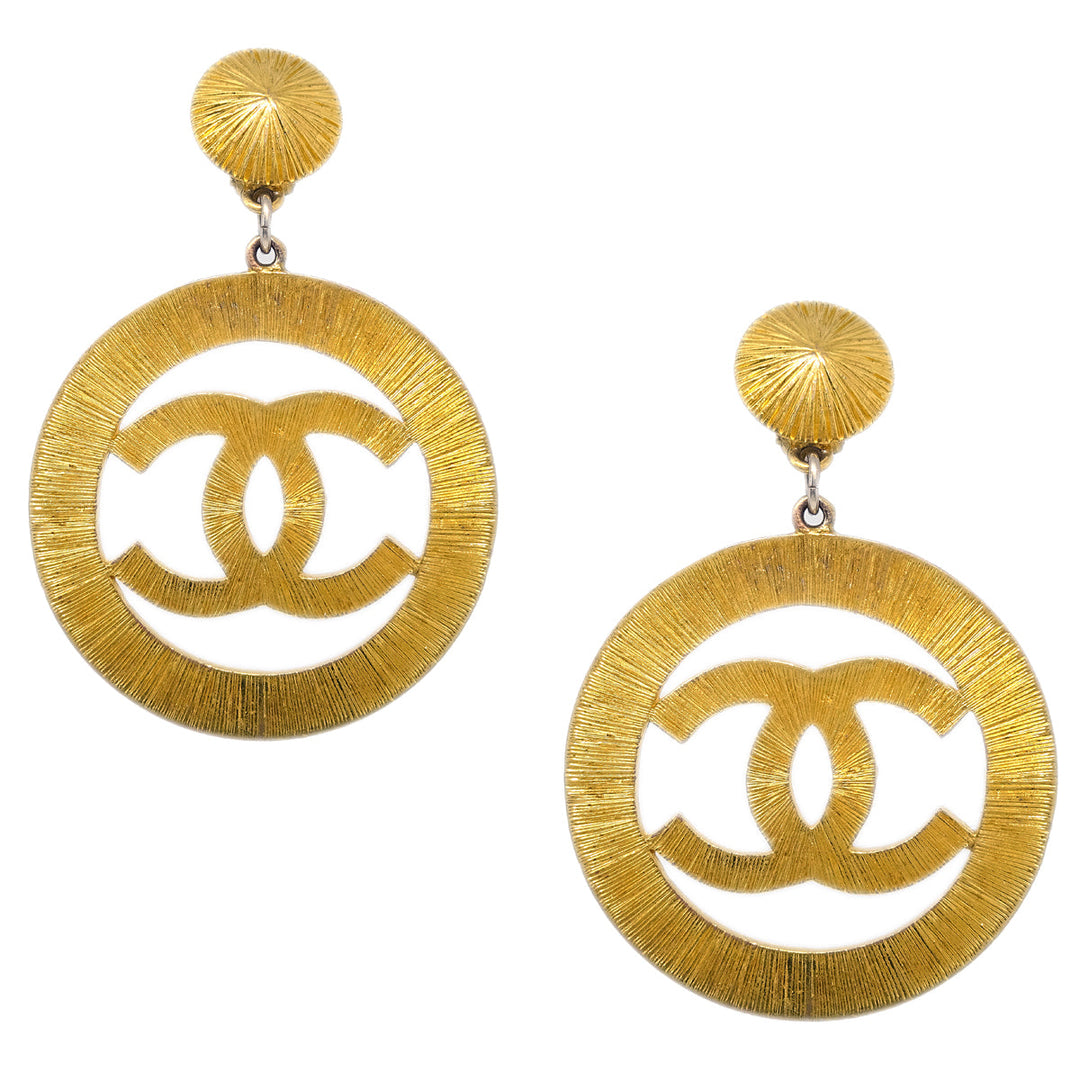 Top Quality Chanel Hoop Dangle Earrings Clip-On Gold 27