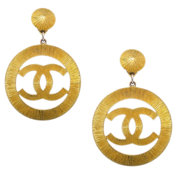 Top Quality Chanel Hoop Dangle Earrings Clip-On Gold 27