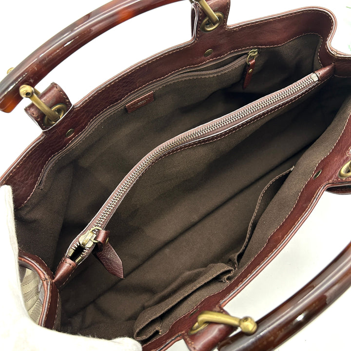 Burberry Brown/Beige Haymarket Check Canvas and Leather Middle Zip Tote bb5526cc