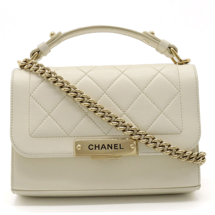 Top Quality Chanel Mattress Top Handle Handbag 2WAY Chain Shoulder Bag Leather Ivory White Gold  Black / Blue / Blue